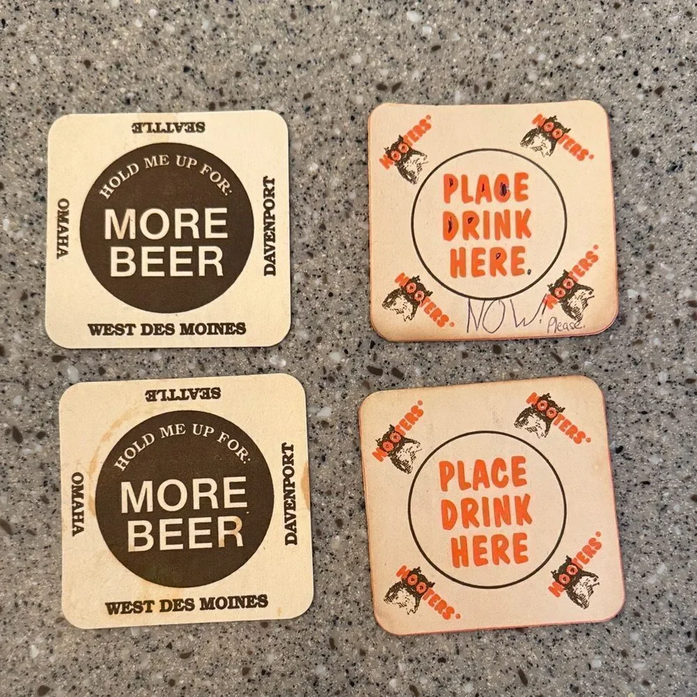 HOOTERS Vintage 90s Cardboard Restaurant Coasters Set of 4